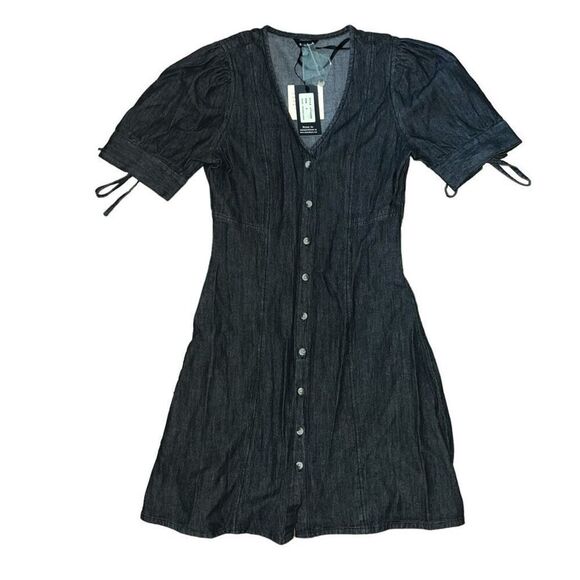 NWT SIM & SAM Faux Black Denim Front Button Down Dress Size S - Picture 1 of 10